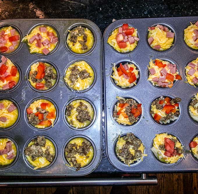 Eggs in Muffin Tin with all kinds of different flavors