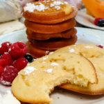 Pancakes with sweetened cream cheese baked right in, a great grab and go breakfast