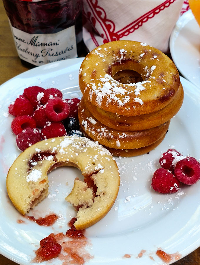 Jelly doughnuts with the jelly inside making it a great grab and go breakfast