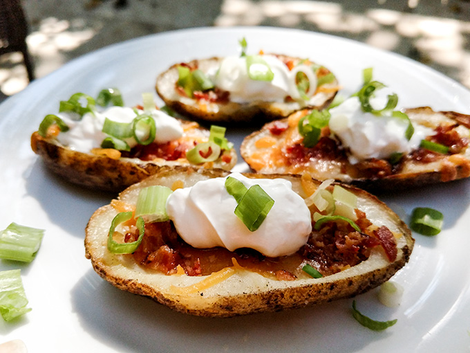 Classic cheese and bacon potato skins