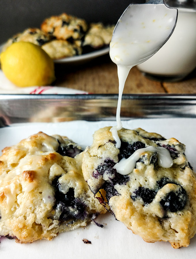 Blueberry muffin top with drizzled glaze