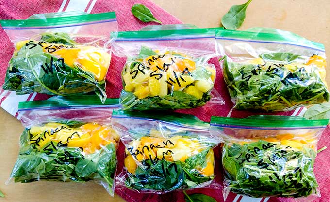 Meal prep for easy mango green smoothies to freeze