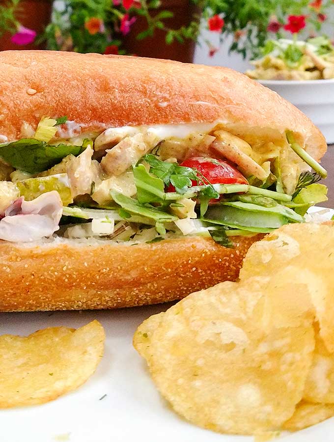 Chicken salad with curry and mango chutney makes a great picnic sandwich