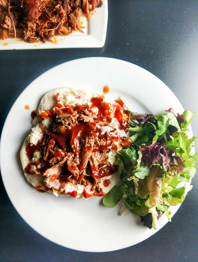 Pulled pork bao bun open face