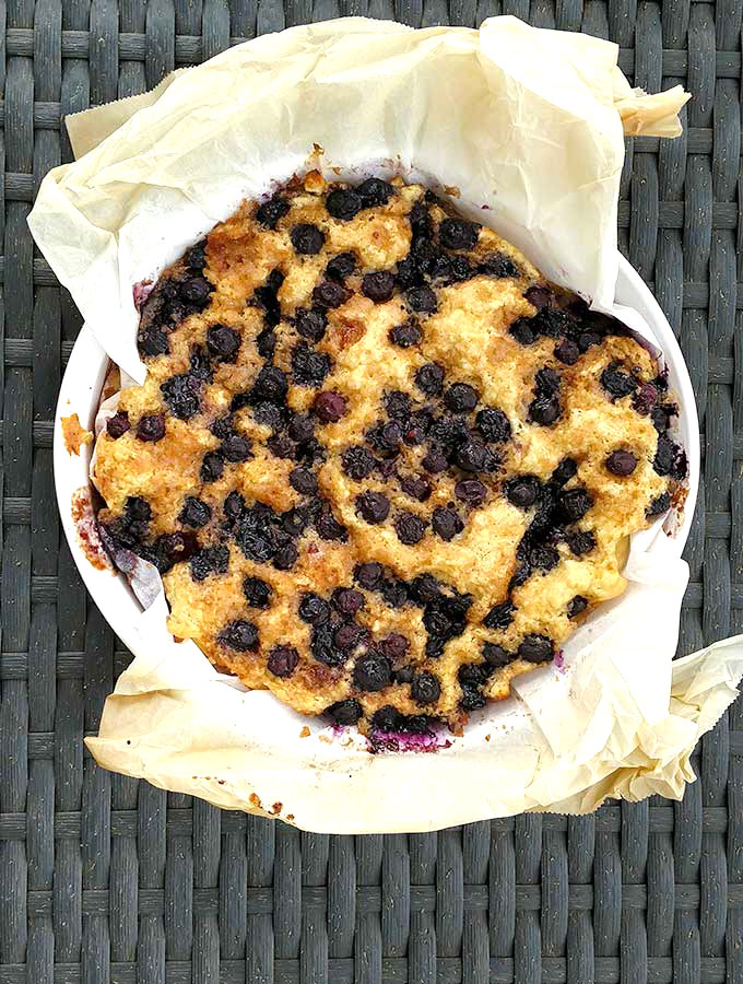 Baked Blueberry Pancake requires no flipping, just mix and pop it into the oven