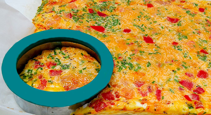 Tomato and cheese frittata using a cookie cutter to make pretty servings