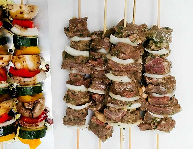 Beef shish kabob recipe in under 30 minutes on parchment paper