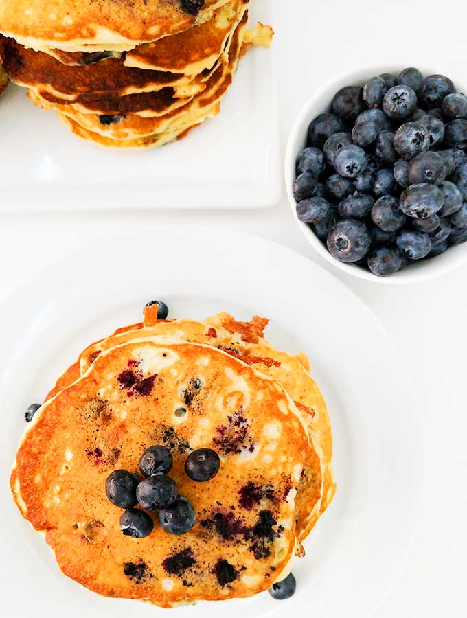 Buttermilk blueberry pancakes with extra blueberries