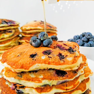 Stack of buttermilk blueberry pancakes