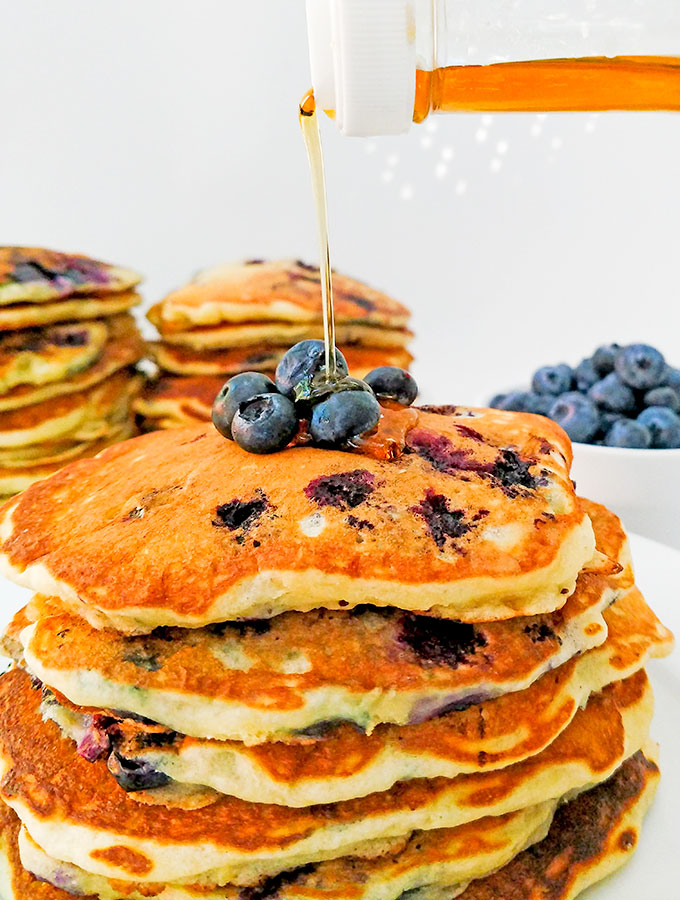 Stack of buttermilk blueberry pancakes