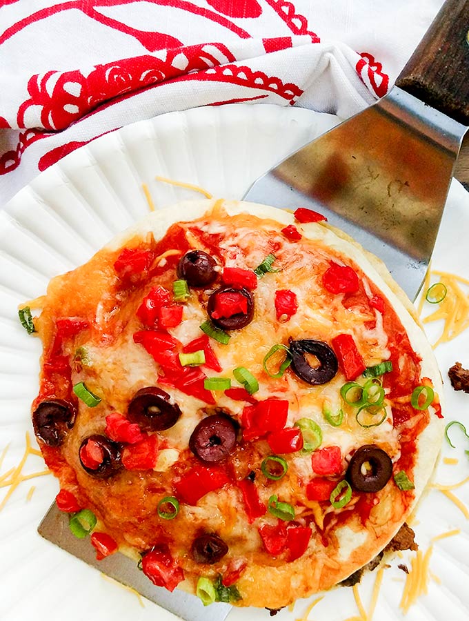 Copycat Taco Bell Mexican pizza with black olives
