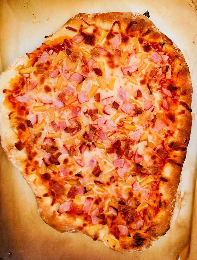 Hawaiian Pizza Recipe on parchment paper