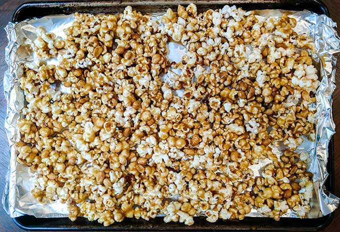 Homemade Cracker Jack Recipe on baking tray