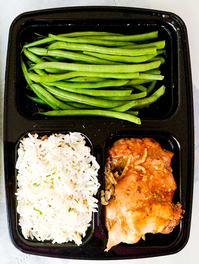 Honey dijon chicken recipe in meal prep containers