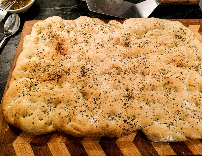 Baked bread machine herb focaccia