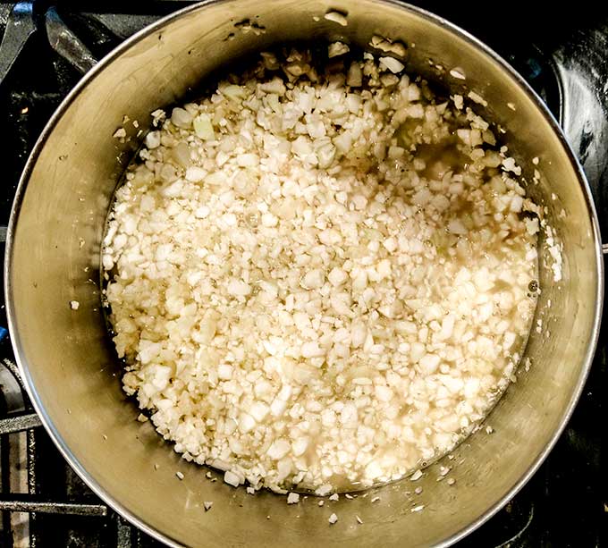 quick riced cauliflower recipe in pot with water