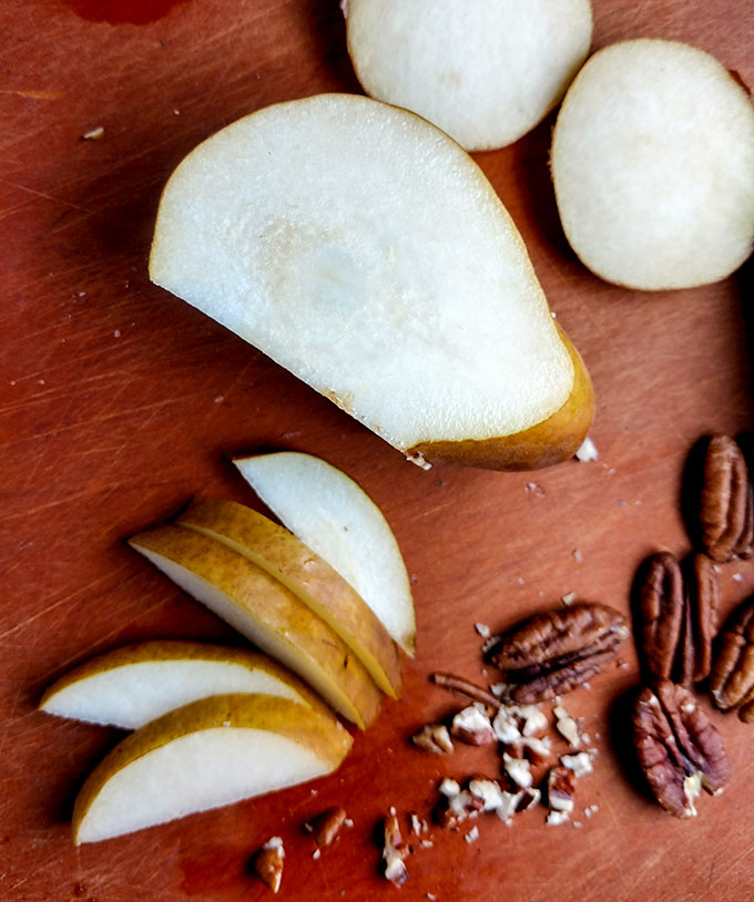 Sliced pear for fig and pear quesadilla