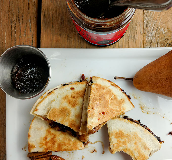Fig and pear quesadilla with extra fig jam