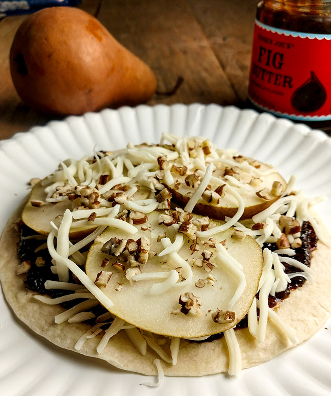 fig and pear quesadilla ready for stove