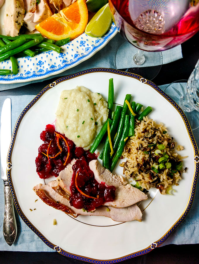 Quick Thanksgiving dinner of citrus turkey breast plated