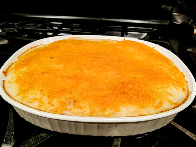 Thanksgiving leftover turkey shepherds pie with cheese