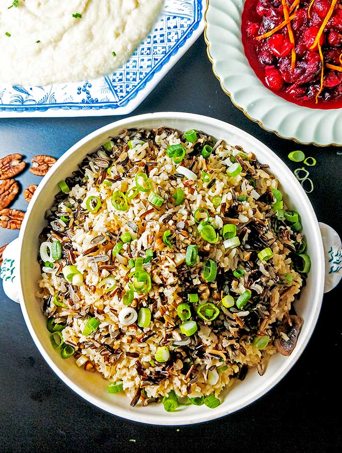 brown and wild rice medley is a side dish with pecans