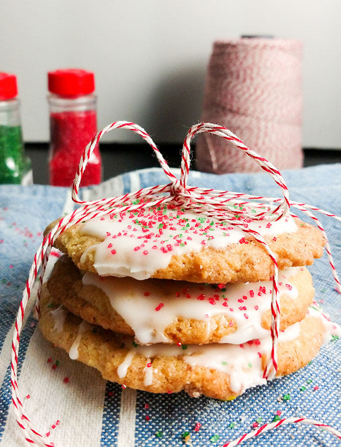 Moms Christmas cookies stacked and tied with string