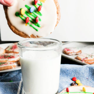 Mom's Christmas cookies with m and ms dipping in milk