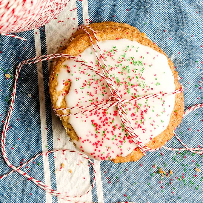 Moms Christmas cookies with sprinkles tied in a bundle