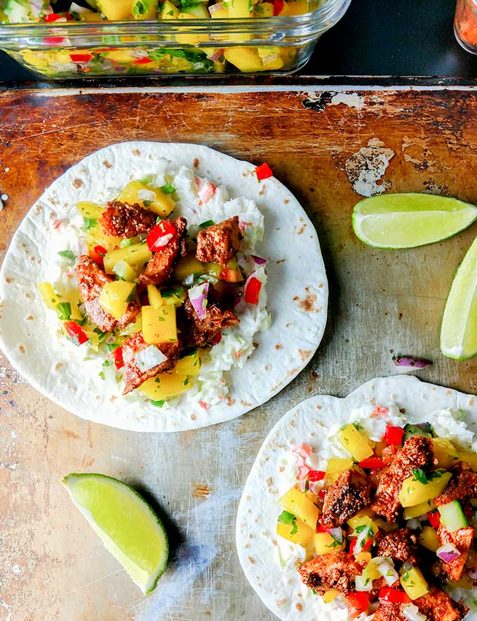 Blackened Fish Tacos Served Open Face