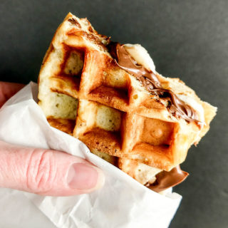 Walking buttermilk waffles with nutella and banana