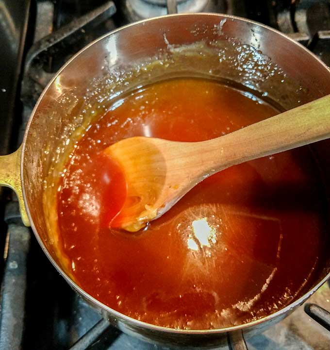 perfect amber color for easy homemade salted caramel sauce