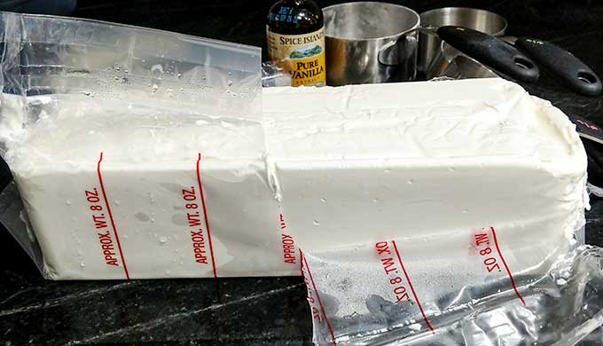 Big block of cream cheese for cheesecake