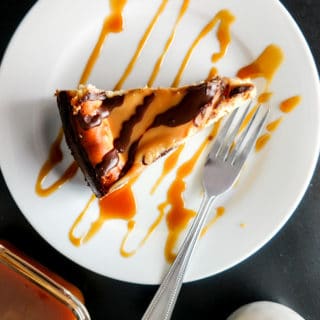 Slice of turtle cheesecake