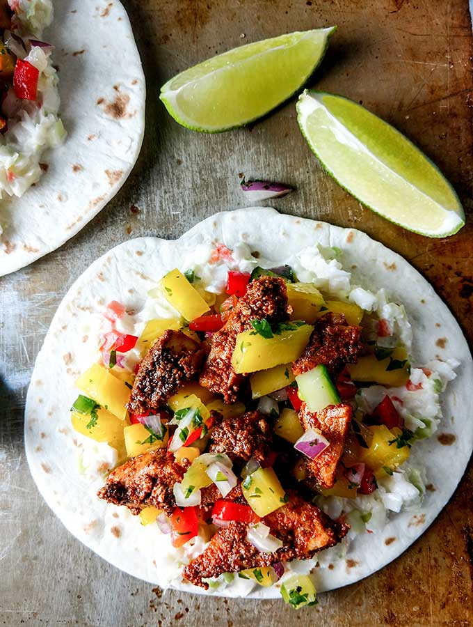 blackened fish taco with mango salsa from gig shack