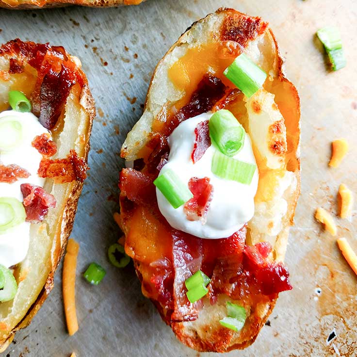 Potato skins with cheese and bacon