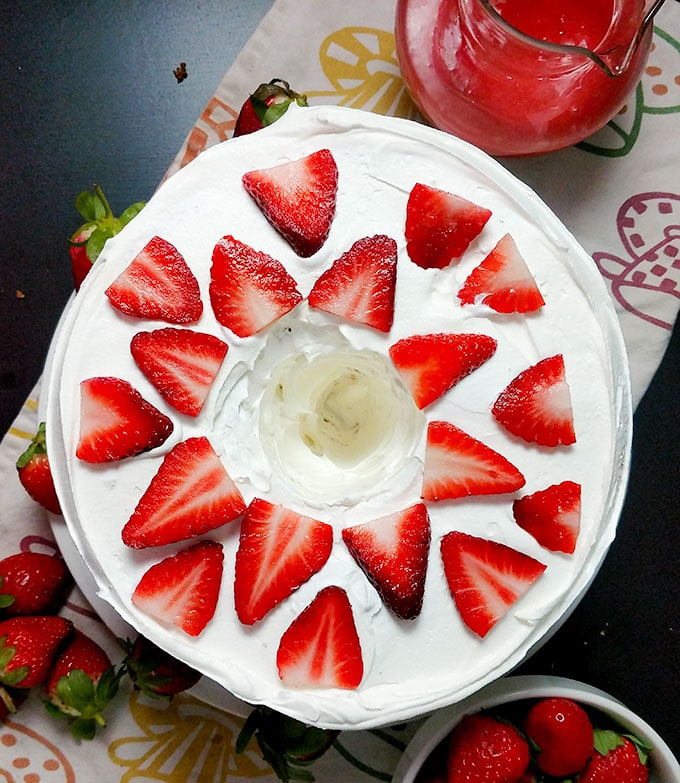 angel food cake with strawberries decorated cake