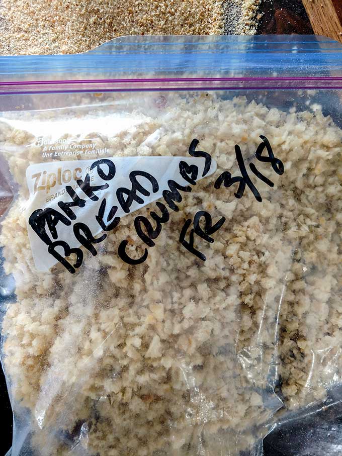 breadcrumbs in bag to freeze