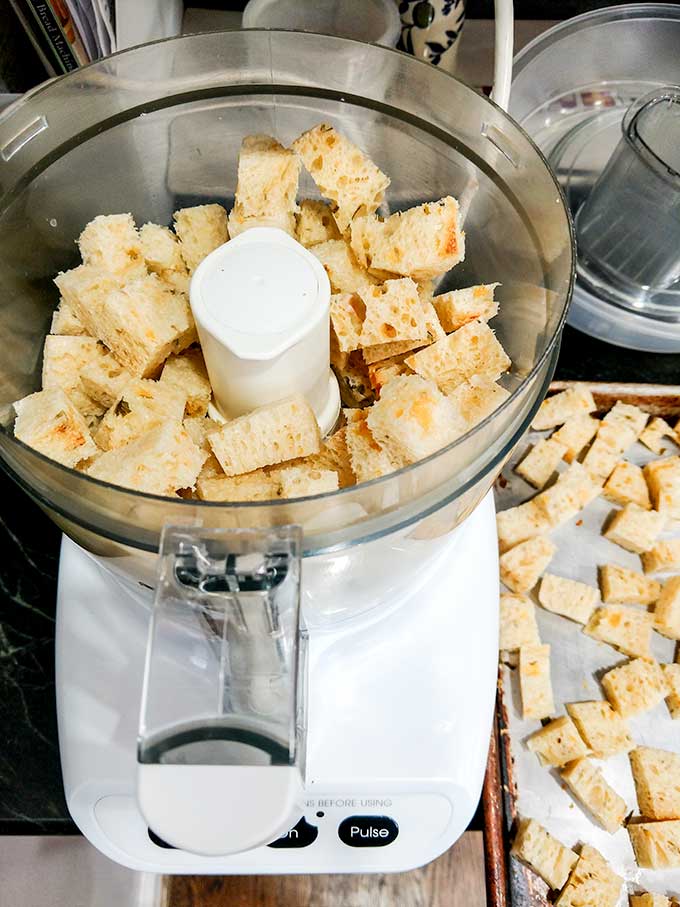 panko breadcrumbs in food processor before grinding