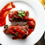 murphys meatloaf with marinara sauce and sausage plated