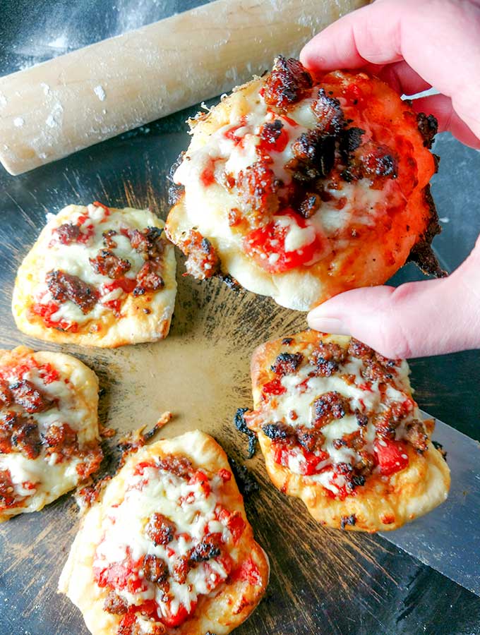 sausage pizza with simple tomato sauce handheld pizzas