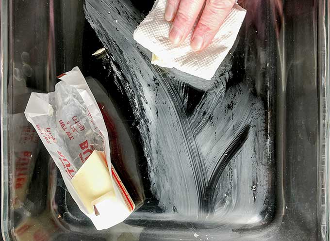 butter baking dish with paper towel