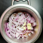 Pickled red onions in pan