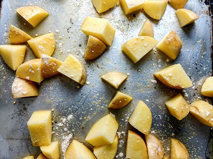 oven roasted potatoes sprinkled with garlic powder