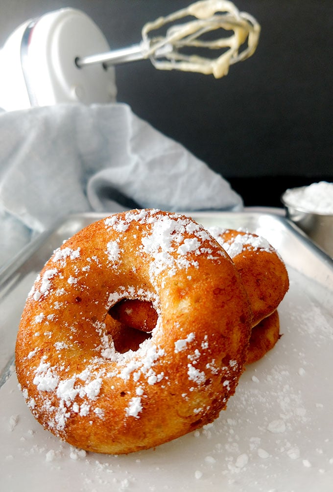 banana bread doughnut with powdered sugar