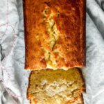 Banana bread with yogurt in cloth towel