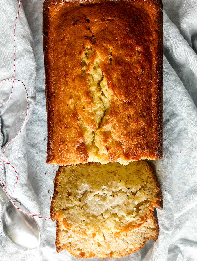 Banana bread with yogurt in cloth towel