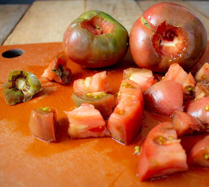 Cored tomatoes for Gazpacho