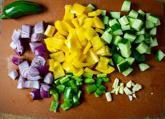 Roughly chopped vegis for Gazpacho