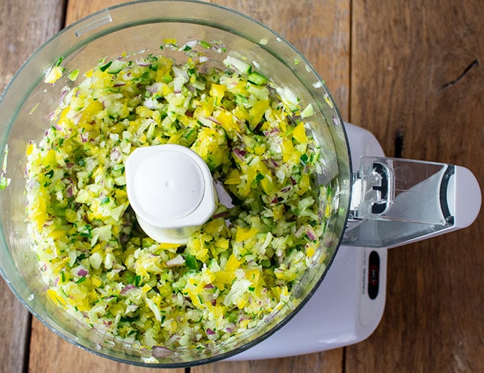 Chopped vegetables for Gazpacho with shrimp